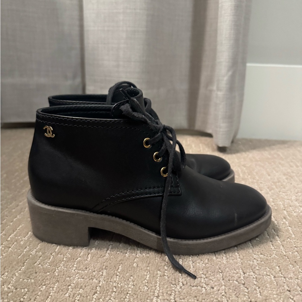 Chanel Women's Calfskin Black Ankle Boots